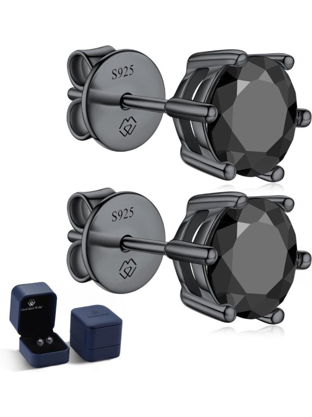Stylish Black Moissanite Stud Earrings in 925 Sterling Silver for Men & Women